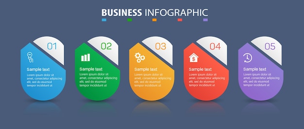 Modello di progettazione infografica aziendale con 5 passaggi o processi di opzioni