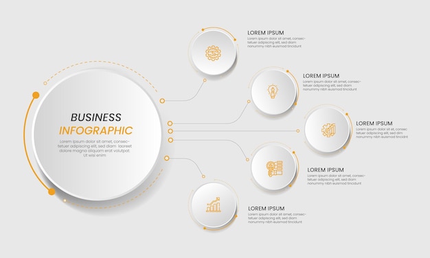 Business infographic design template with 5 options, steps or processes.