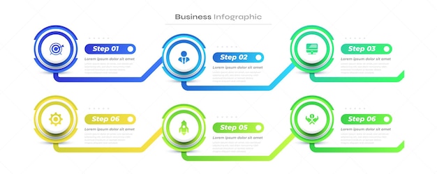 Business Infographic Design Template with 6 Options or Steps Can be used for Presentation Workflow Layout Diagram or Annual Report