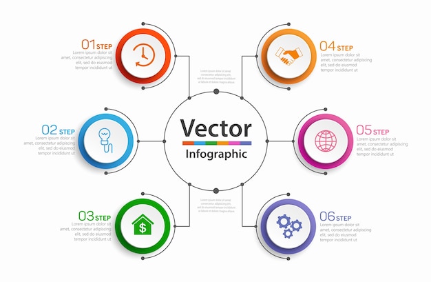 Business infographic design template with 6  steps