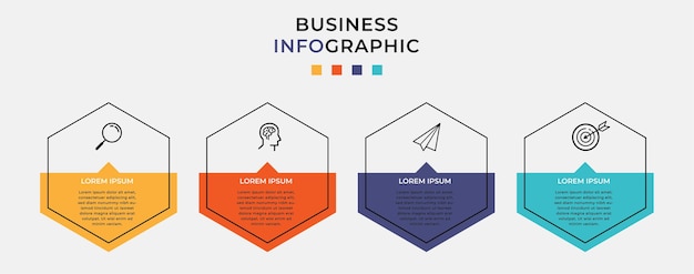 Modello di progettazione infografica aziendale con icone e 4 quattro opzioni o passaggi.