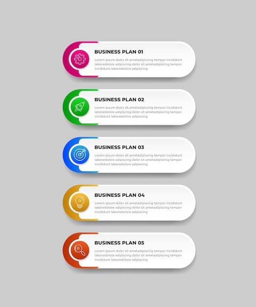 Business infographic design template with icons and 5 options or steps for workflow presentation