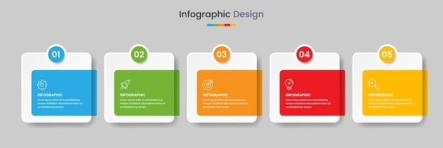 Vettore modello di progettazione infografica aziendale con icone e 5 opzioni o passaggi per la presentazione del flusso di lavoro