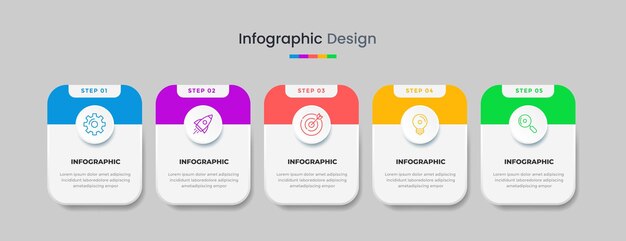 Vector business infographic design template with icons and 5 options or steps for workflow presentation