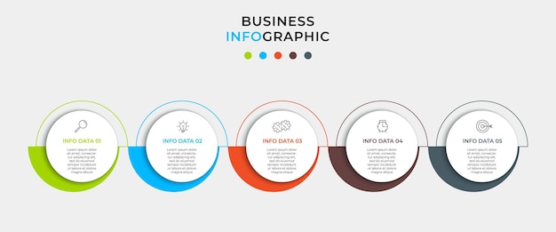 Modello di progettazione infografica aziendale con icone e 5 opzioni o passaggi