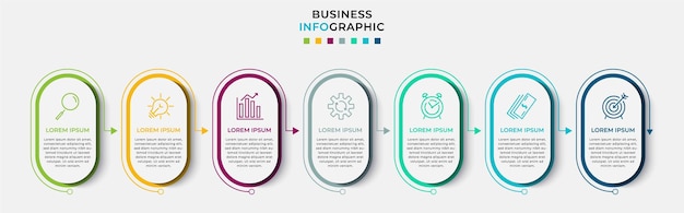 Шаблон оформления бизнес инфографики с иконами и 7 семь вариантов или шагов.