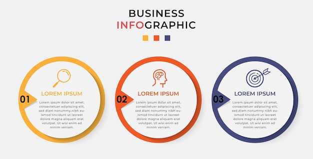 Шаблон оформления бизнес инфографики с иконами и 3 тремя вариантами или шагами.