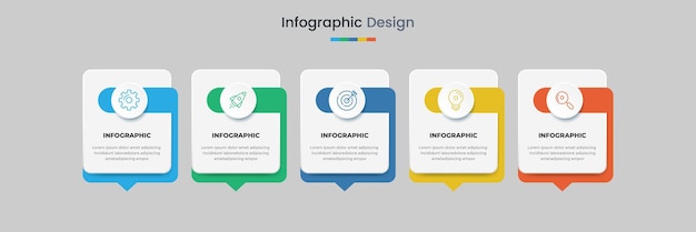 벡터 아이콘과 5 가지 옵션 또는 워크플로우 프레젠테이션 단계를 포함한 비즈니스 인포그래픽 디자인 템플릿