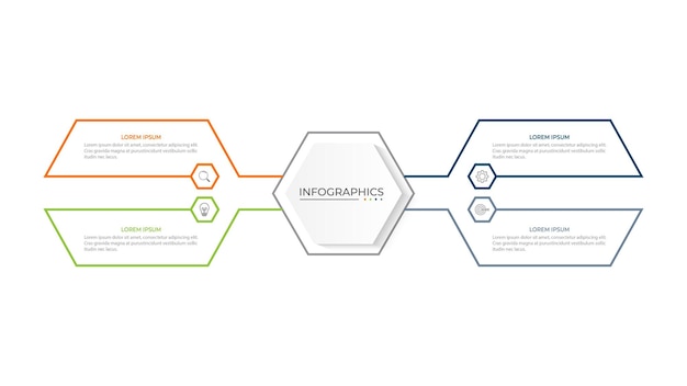 Business infographic design with 4 options Vector thin line label with hexagons template