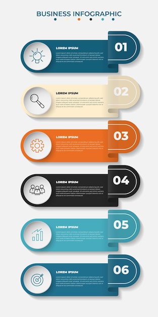 Design infografico aziendale con etichetta a 6 opzioni per il design della presentazione