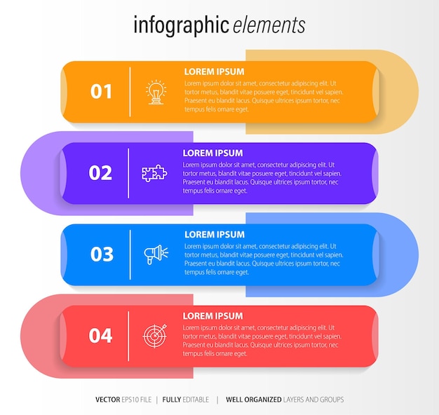 Бизнес-инфографический элемент с 4 вариантами шагов числового векторного дизайна шаблона