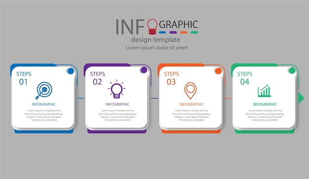 Elemento infografico aziendale con 4 passaggi