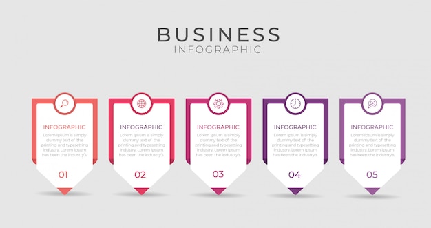 Elemento di business infografica con 5 opzioni, passaggi, design modello numero