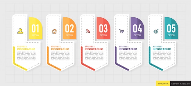 Business infographic element with 5 options.