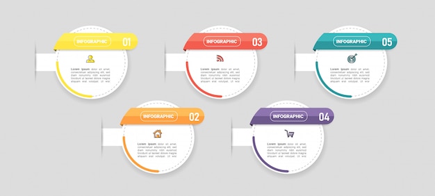 Business infographic element with 5 options.