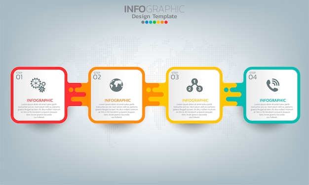 Elementi di infografica aziendale con 4 opzioni o passaggi