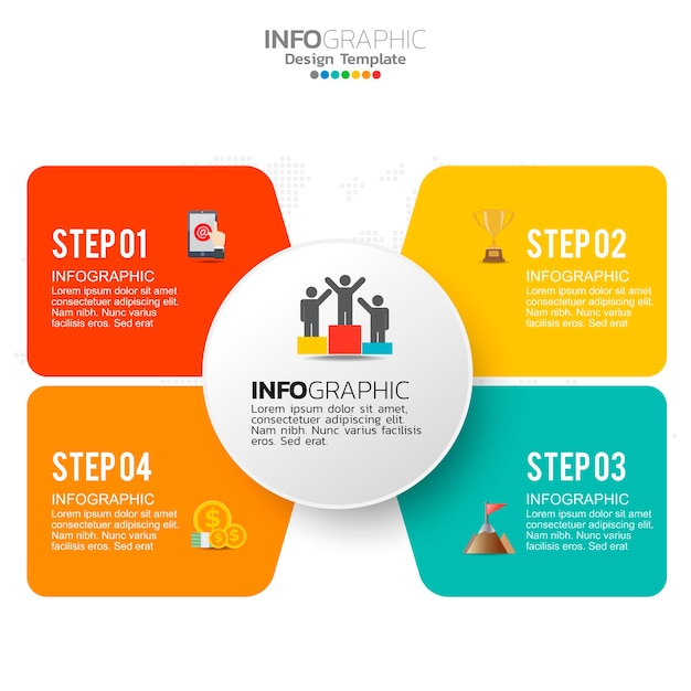 Business infographic elements with 4 options or steps.