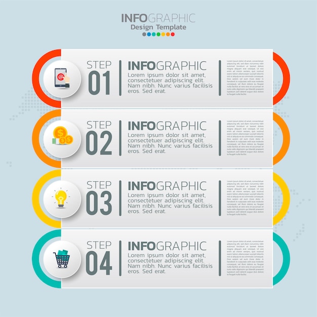 Elementi di infografica aziendale con 4 opzioni o passaggi