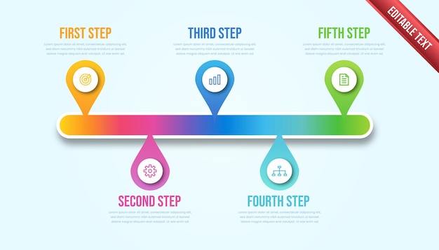 Бизнес инфографики пять шагов. Красочный современный шаблон инфографики временной шкалы.
