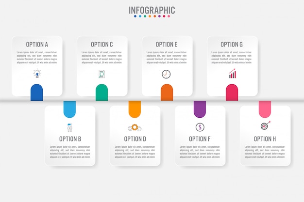 Business infographic labels template with 8 options