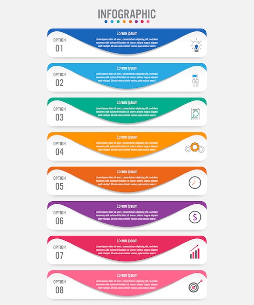 Vector business infographic labels template with 8 options