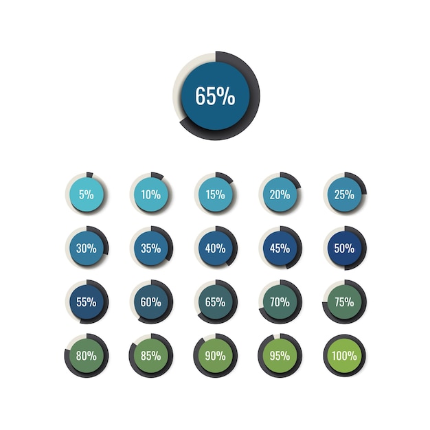 Modello di grafico a torta infografica aziendale con elementi rotondi realistici su sfondo bianco