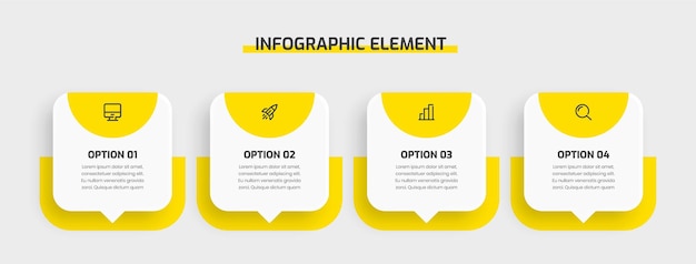 Modello di presentazione infografica aziendale design astratto con icona di colore giallo e opzione 4