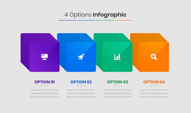 Business Infographic Presentation Template with 3D Design, Gradient Color, 4 Options and Icons