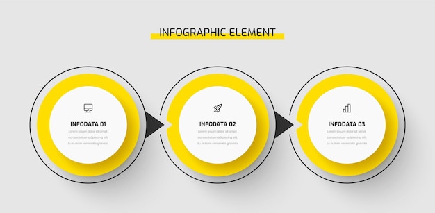 Presentazione infografica aziendale con opzione e icona di colore giallo freccia 3 cerchi