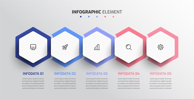 Business Infographic Presentation with Hexagon Label 5 Option and Icon