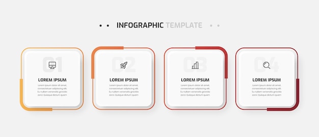 Бизнес-инфографическая презентация с тонкой линией градиента цвета квадратной этикетки 4 номер и значок