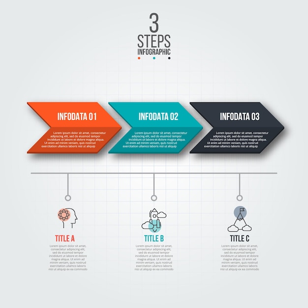 Infografica aziendale grafico di processo elementi astratti del diagramma grafico con opzioni a 3 passaggi