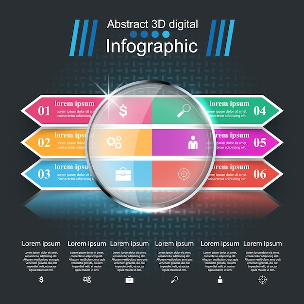 비즈니스 인포 그래픽. 여섯 항목.