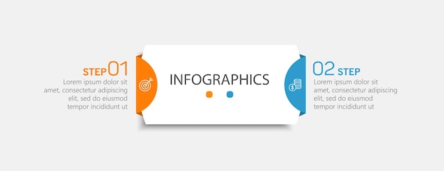 Vector business infographic sjabloon met iconen en 2 opties of stappen