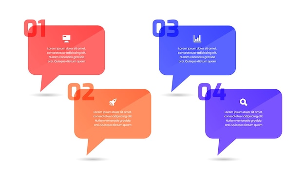 Modello di infografica aziendale design astratto con icona della finestra di dialogo e opzione 4