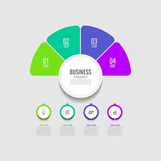 Cerchio modello infografica aziendale colorato con quattro passaggi