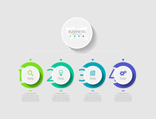 4つのステップでカラフルなビジネスインフォグラフィックテンプレートサークル