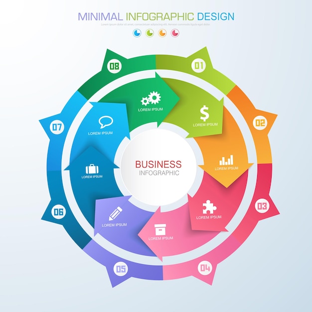 Business infographic template the concept is circle option step with full color icon can be used for diagram infograph chart business presentation or web Vector design element illustration