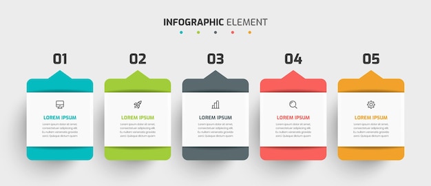 Business infographic template creative design with square label icon and 5 number for presentation