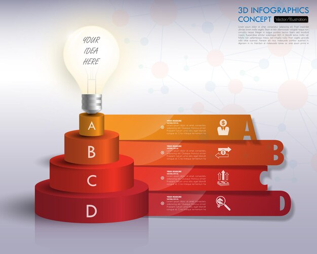 Modello di business infografica. visualizzazione dati. può essere utilizzato per il layout del flusso di lavoro, il numero di opzioni, i passaggi, il diagramma, il grafico, la presentazione, il grafico e il web design. illustrazione vettoriale.