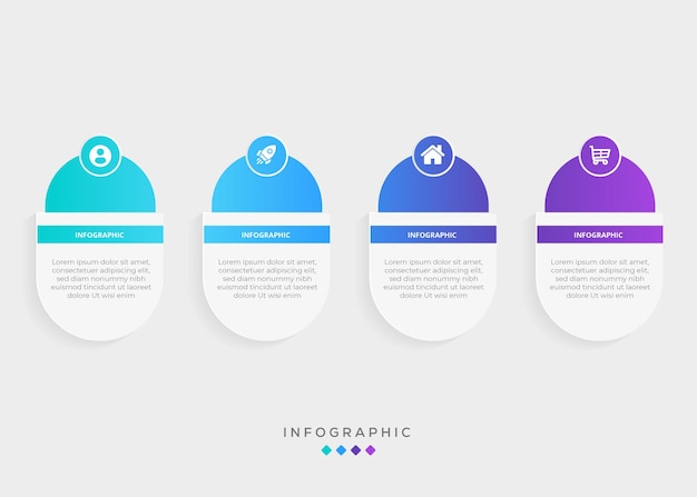 Vettore etichetta di progettazione del modello di infografica aziendale con icona e 4 passaggi o processi di opzioni