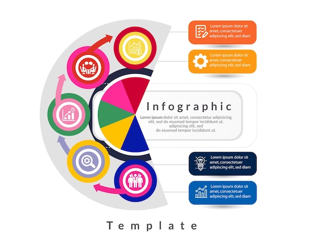 Progettazione del modello di infografica aziendale. infografica del diagramma circolare realistico. dati aziendali moderni.