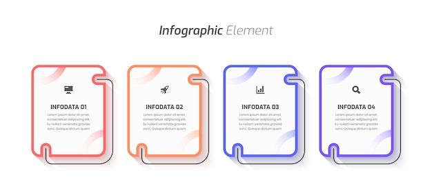 Design del modello di infografica aziendale con disegno astratto, icona e 4 opzioni per la presentazione