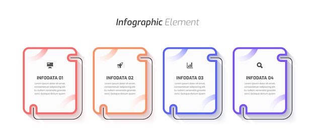 Vettore design del modello di infografica aziendale con disegno astratto, icona e 4 opzioni per la presentazione