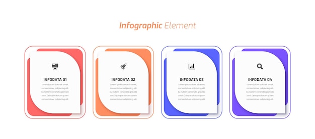 Design del modello di infografica aziendale con disegno astratto, icona e 4 opzioni per la presentazione