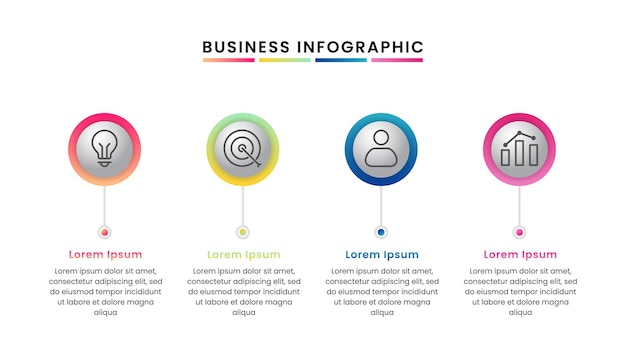 Дизайн шаблона бизнес-инфографики с четырьмя вариантами или шагами и значками