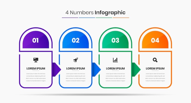 그라디언트 색상 아이콘과 프리젠테이션을 위한 4개의 숫자가 있는 비즈니스 인포그래픽 템플릿 디자인