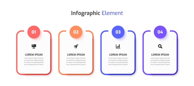 Business Infographic Template Design with Rectangle Label Icon and 4 Number for Presentation