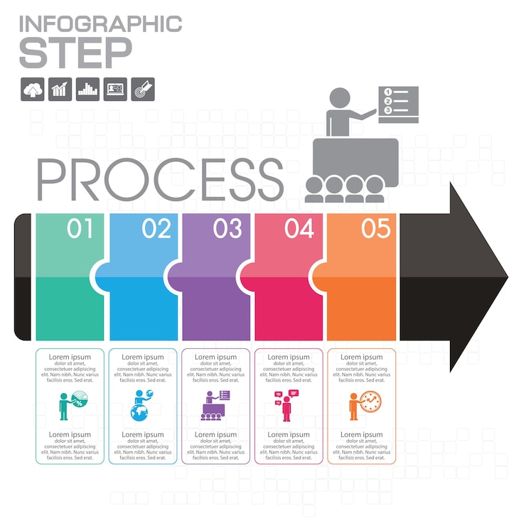 Vector business infographic template layout with illustration of creative colorful pencil.