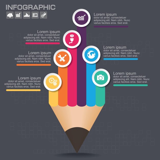 창의적인 다채로운 연필의 일러스트와 함께 비즈니스 Infographic 템플릿 레이아웃.